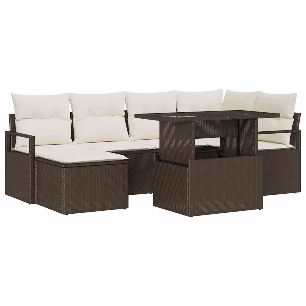 Set Divano da Giardino vidaXL 7 Pezzi a Forma di L con Cuscini Marrone e Beige – 2