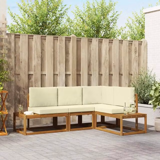 Set di divani da esterno-Sofa da giardino con cuscino 4 Pezzo Naturale e Crema 591930