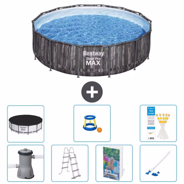 Bestway Steel Pro MAX, piscina in acciaio, forma rotonda, dimensioni 427x107 cm, composta da 6 parti, modello S590