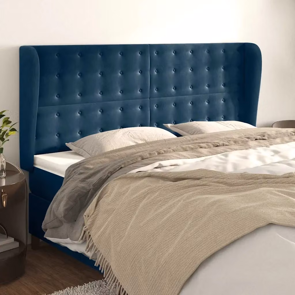 Testiera ad orecchio in velluto blu scuro L: 203 cm, P: 23 cm, H: 118/128 cm – 2