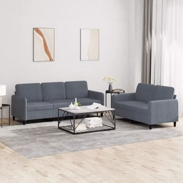 Set di divani vidaXL in velluto grigio composto da un divano a 2 posti e un divano a 3 posti per il tuo soggiorno moderno – 1