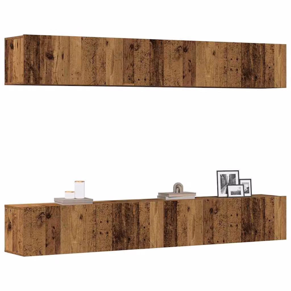 Set di 4 mobili porta TV da parete vidaXL in legno color marrone stile rustico L/P/H: 100 x 30 x 30 cm