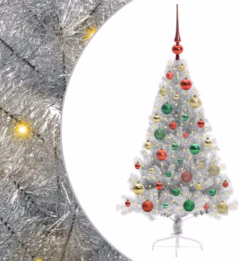 Albero di Natale artificiale preilluminato argento da 120 cm