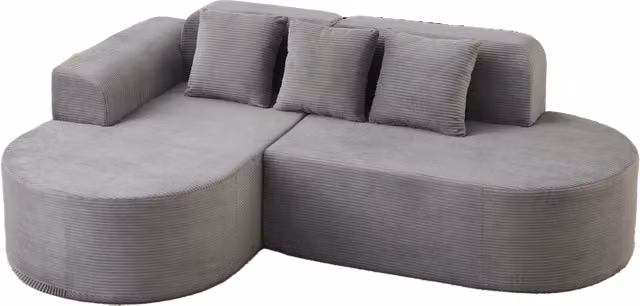Divano modulare ad angolo a L in velluto a coste, 220 cm, design moderno con schienale e braccioli curvi, includes 3 cuscini