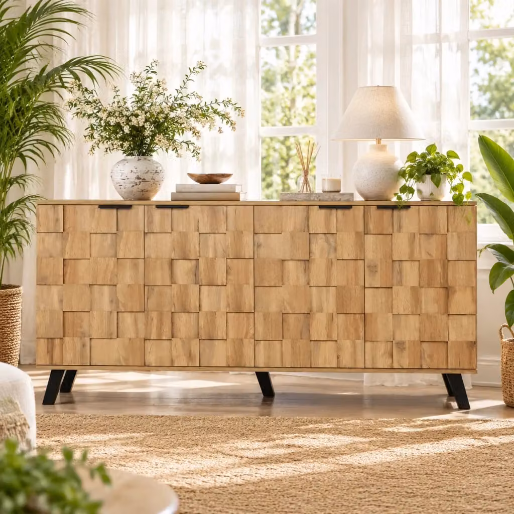 Madia Mivray moderna con 4 ante e ripiani regolabili in legno color marrone L: 160.5 cm, P: 35.5 cm, H: 78 cm – 2