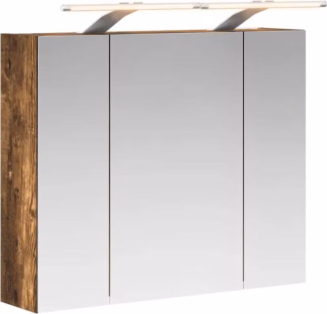 Mobiletto da bagno sospeso con illuminazione LED in rovere fumè con ante a vetro, L: 60 cm, P: 14,5 cm, H: 50 cm – 1