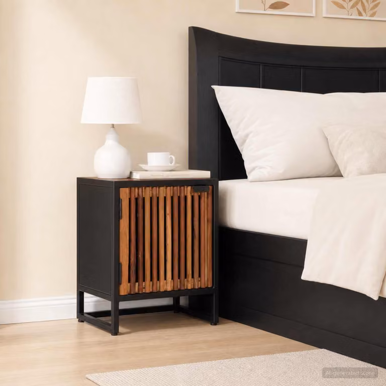 Comodino a muro vidaXL in legno di mango naturale e metallo, stile moderno, L 40 cm x P 30 cm x H 50 cm