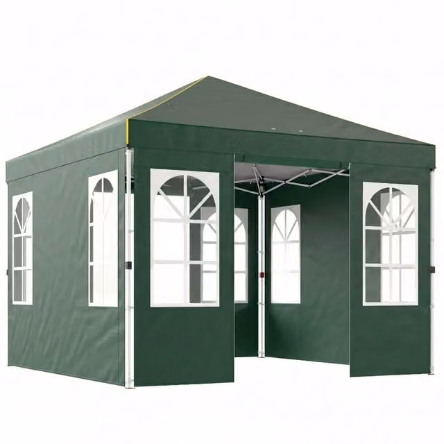 Gazebo Pieghevole Pop-up Outsunny Verde con Protezione UPF50+ e 4 Laterali Rimovibili L/P: 300 x 300 cm – 1