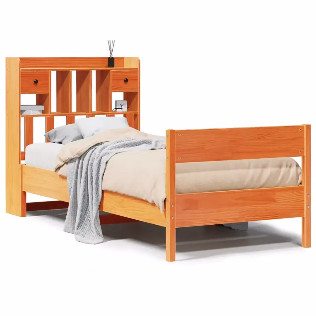 Letto Libreria vidaXL in Pino Massiccio Marrone Cera L: 75 cm, P: 190 cm, H: 110 cm – 2