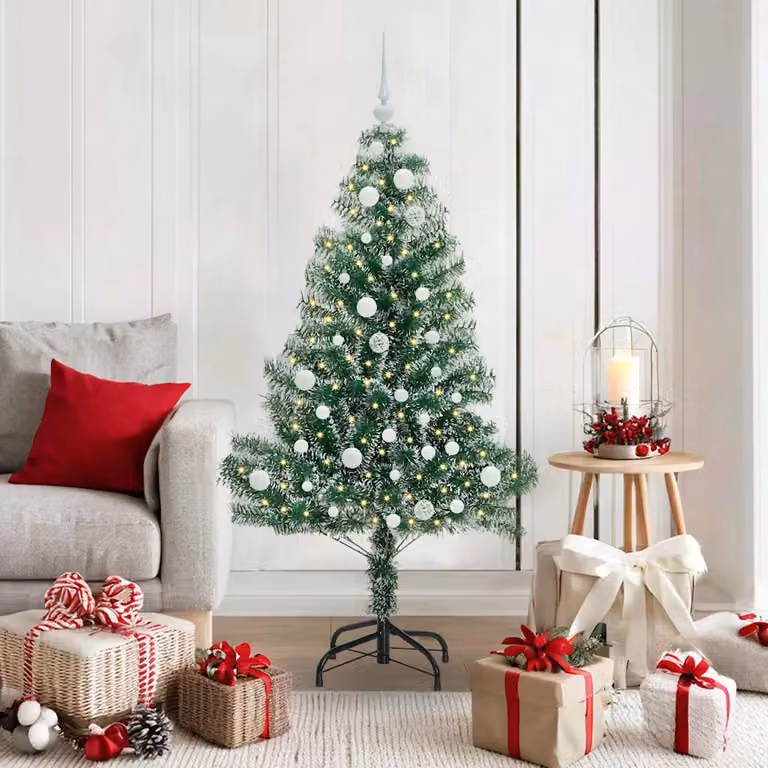 Albero di Natale Artificiale Imbiancato con Luci LED Bianco e Verde vidaXL, Altezza: 150 cm