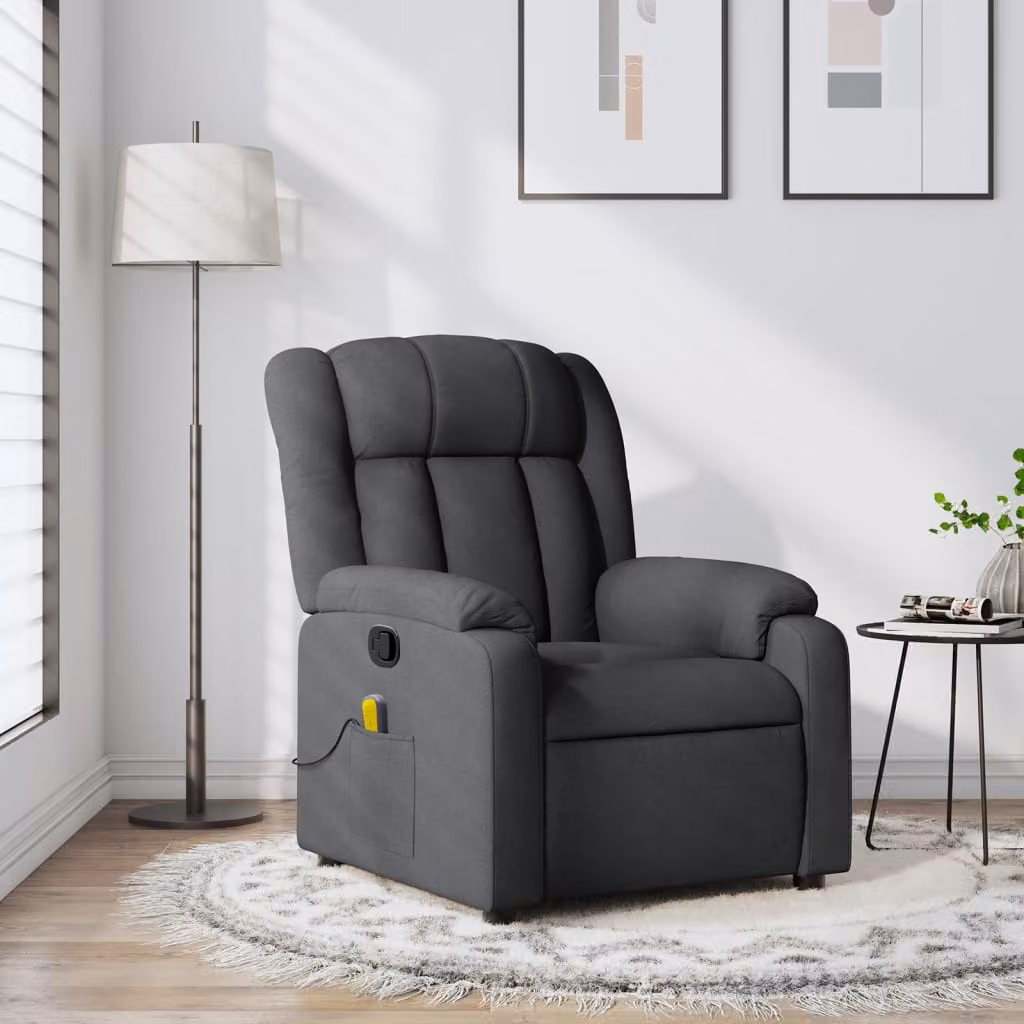 vidaXL Poltrona reclinabile relax in tessuto grigio con braccioli e struttura in legno e metallo