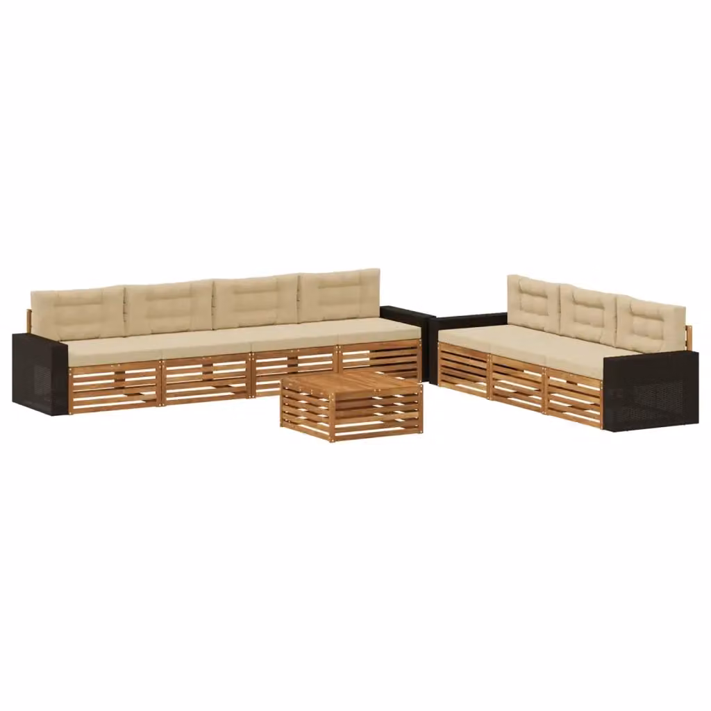 Set di divani da esterno moderno vidaXL in legno di acacia e poliestere beige, 8 pezzi – 2