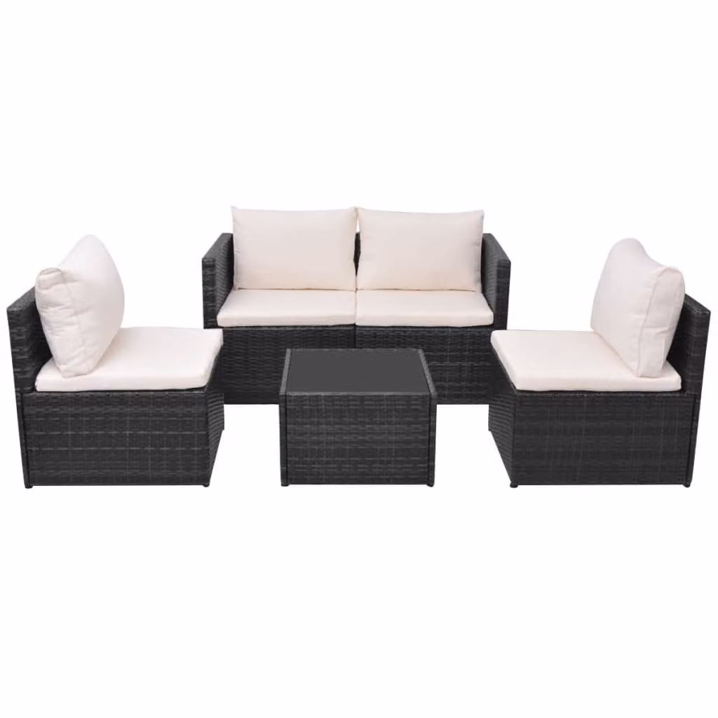 Set Divani da Giardino 5 pz con Cuscini in Polyrattan Nero