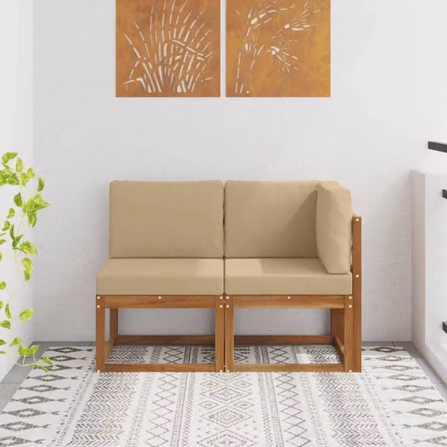 Divano modulare da esterno e angolare 2 Pezzo-Divano da Giardino-Divano componibile Naturale e Beige