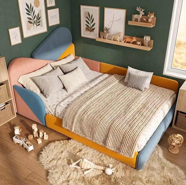 Letto imbottito per bambini 140x200 cm multicolore con sponde alte