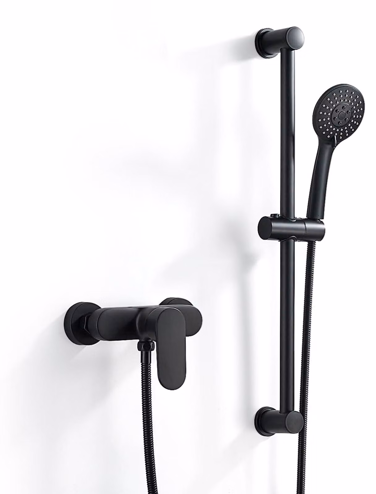 Miscelatore per doccia nero, da montare a parete, con barra porta-doccia da 635 mm, tubo flessibile da 1,5 metri