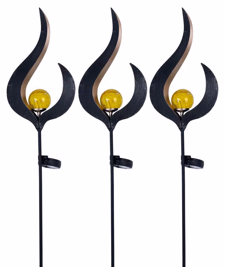 Set di 3 lampade solari, da incasso, color bronzo, altezza 90 cm