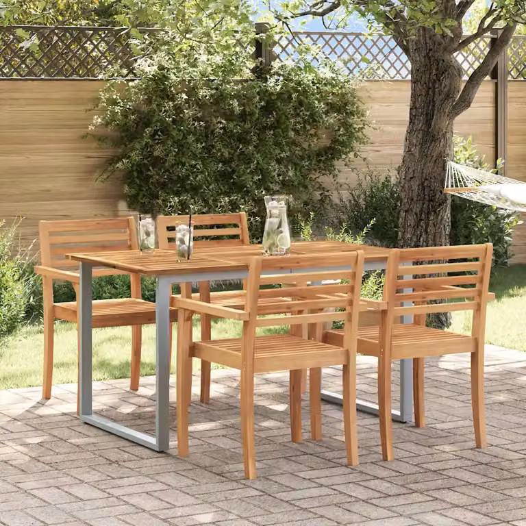 vidaXL Tavolo da giardino moderno in legno di acacia, L: 140 cm, P: 80 cm, H: 75 cm, Grigio/Marrone