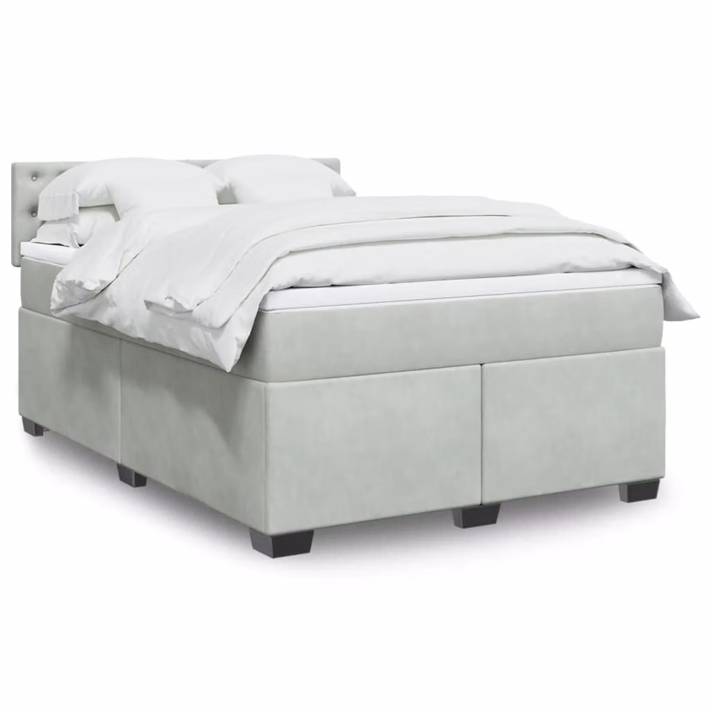 vidaXL Giroletto a Molle con Materasso Ibrido in Velluto Grigio Chiaro L: 140 cm, P: 190 cm