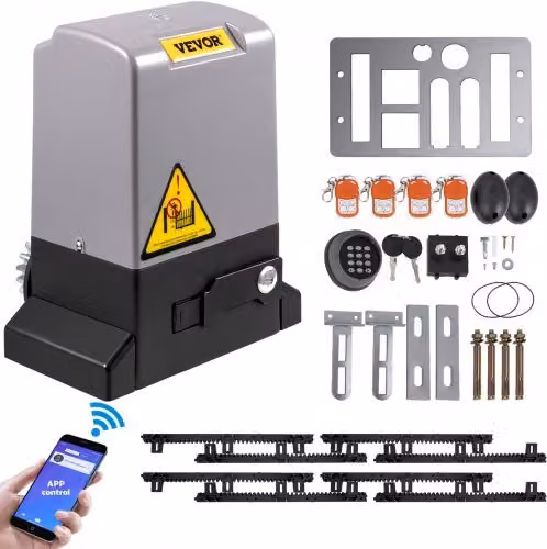 Kit Apricancello Scorrevole Automatico VEVOR Grigio, Motore Elettrico per Cancello da Vialetto con Capacità 1800 kg, 4 m, 4 Telecomandi e Controllo APP