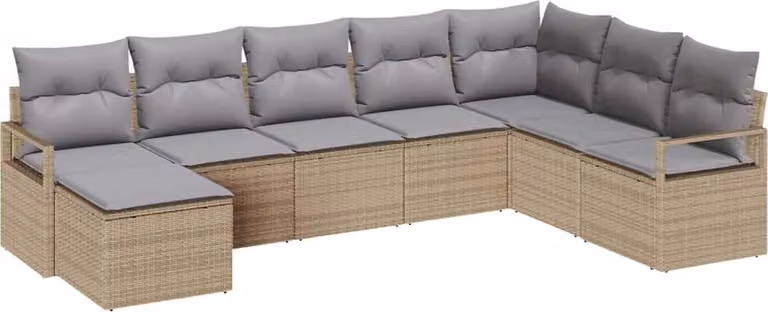 Set di divani con cuscino 8 pcs Beige polyrattan