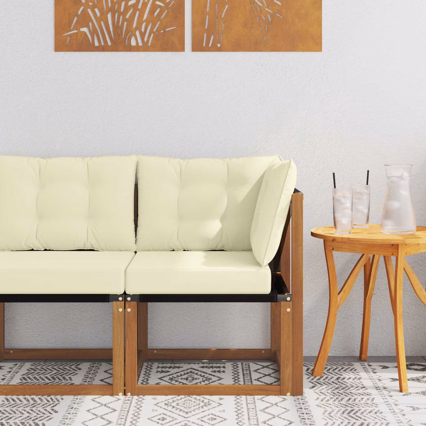 vidaXL Divano angolare da esterno moderno in legno di acacia con cuscini beige e marrone
