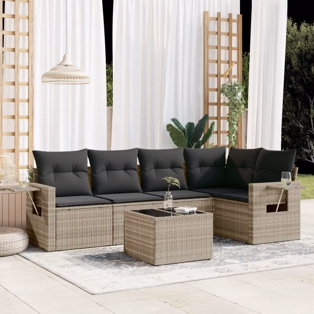 Maison Exclusive - Set Divano da Giardino 6pz con Cuscini Grigio Chiaro Polyrattan