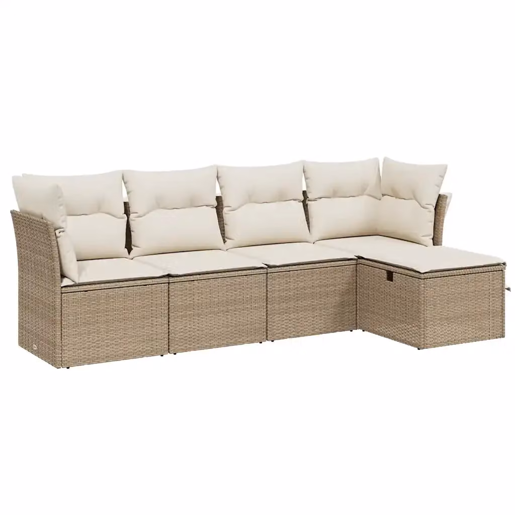 Set Divano da Giardino vidaXL 5 pz a Forma a L con Cuscini Beige e Struttura in Metallo e Polyrattan – 2