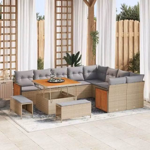 Set Divano da Giardino Moderno vidaXL in Acciaio Verniciato a Polvere con Cuscini Beige e Grigio