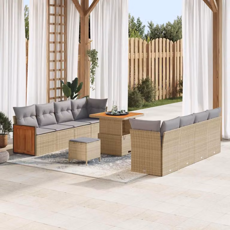 Set Divano da Giardino vidaXL 11 Posti a Forma di L con Cuscini Beige e Grigio Chiaro