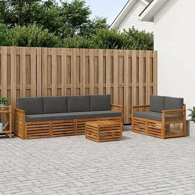 Set di divani da esterno vidaXL 7 pz in legno di acacia con tavolo da caffè, colore marrone, beige e antracite