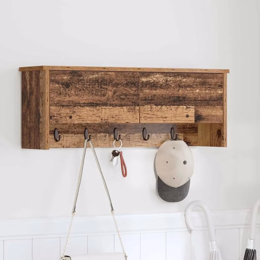Appendiabiti a muro vidaXL in legno vecchio marrone L: 80 cm, P: 20 cm, H: 30 cm