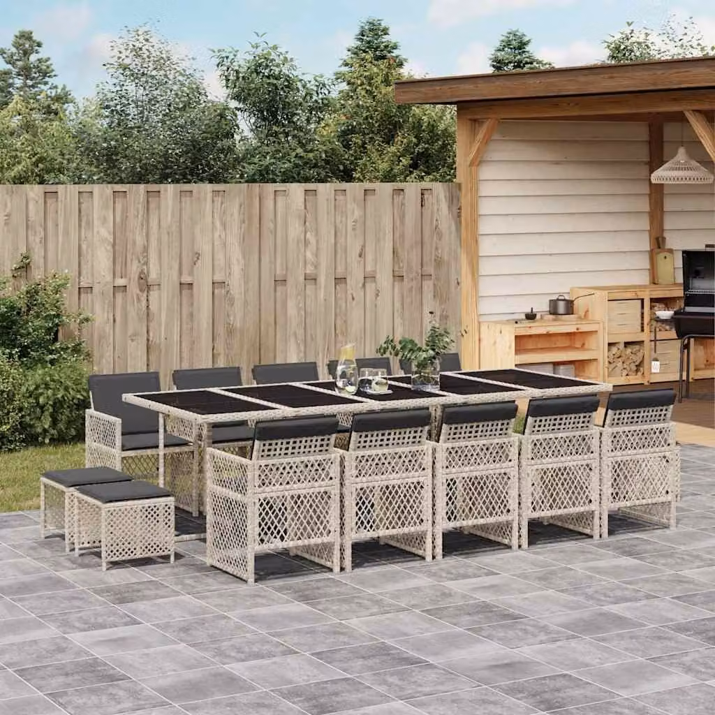 vidaXL Set da Pranzo da Giardino 15 pz in Polyrattan con Cuscini Grigio Antracite e Piano in Vetro – 1