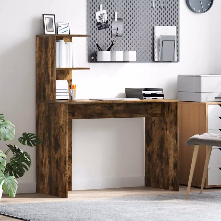 Scrivania moderna vidaXL in legno ingegnerizzato color rovere fumé, L 102 x P 50 x H 124 cm