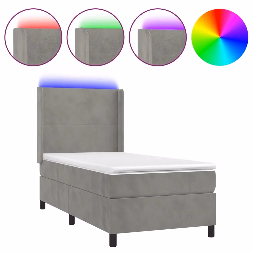 Letto Ibrido con Materasso e Illuminazione LED vidaXL in Velluto Grigio Chiaro L/P/H: 80 x 200 cm – 2