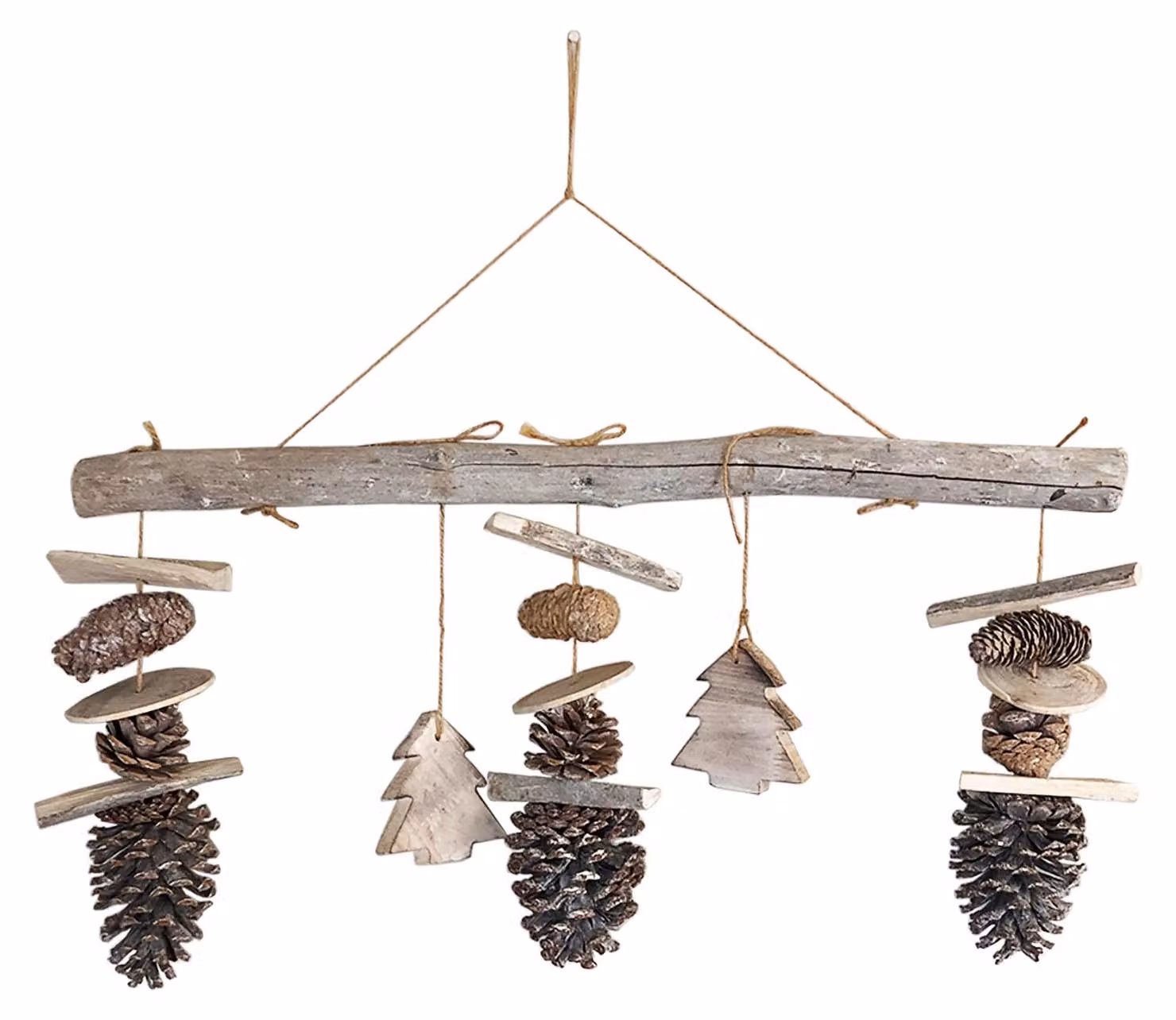 Decorazione natalizia in legno, grande, da appendere alla finestra, con motivi di alberi, pigne e abeti
