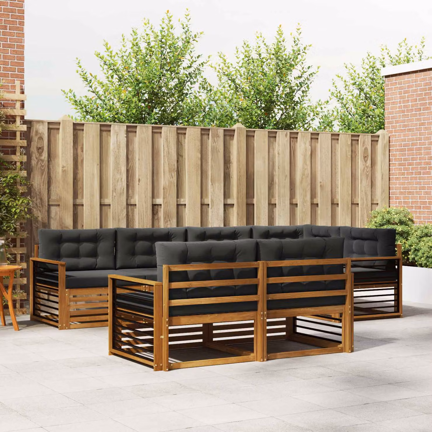 Set di divani da esterno vidaXL 7 pz in legno di acacia con cuscini, forma a L, colore beige e antracite