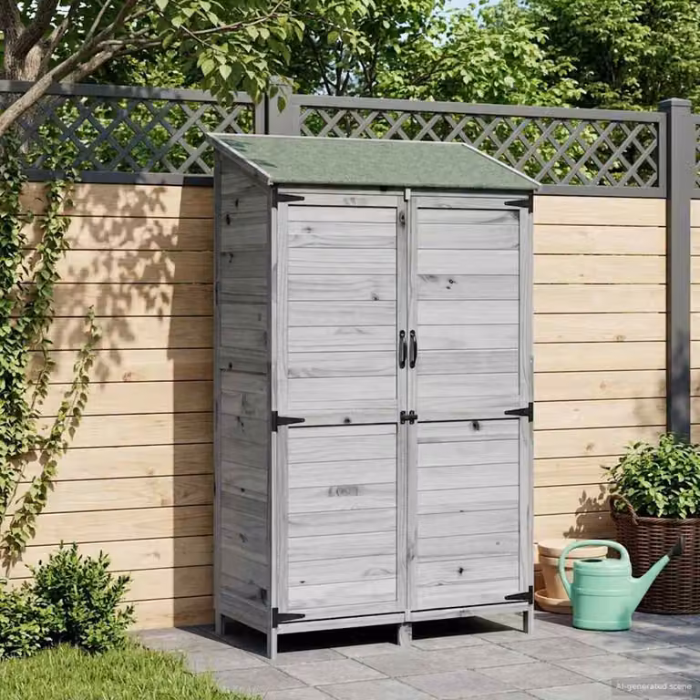 vidaXL Capanno da Giardino in Legno Grigio con Finestra e Serratura L: 106,5 cm, P: 56 cm, H: 176 cm