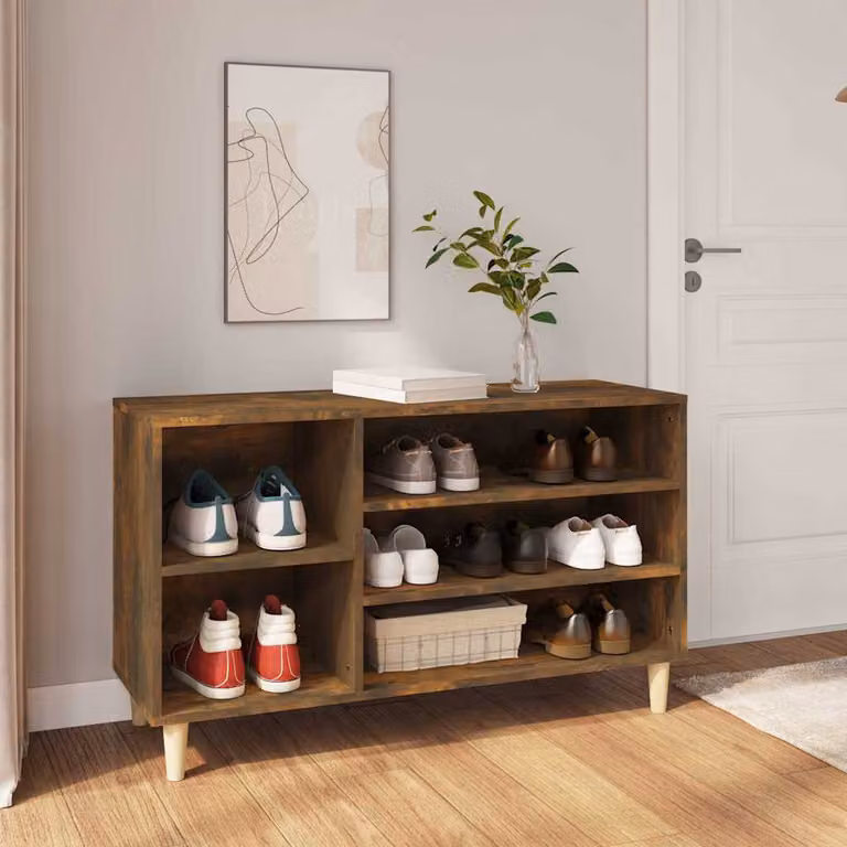 Scarpiera moderna vidaXL in legno rovere fumo, sospesa a parete, L 102 x P 36 x H 60 cm