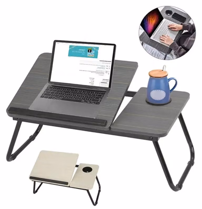 Tavolo portatile per laptop - Tavolino pieghevole da usare sulle ginocchia - Angolazione regolabile - Materiali: legno e metallo - Portatile - Compatto - Non richiede assemblaggio
