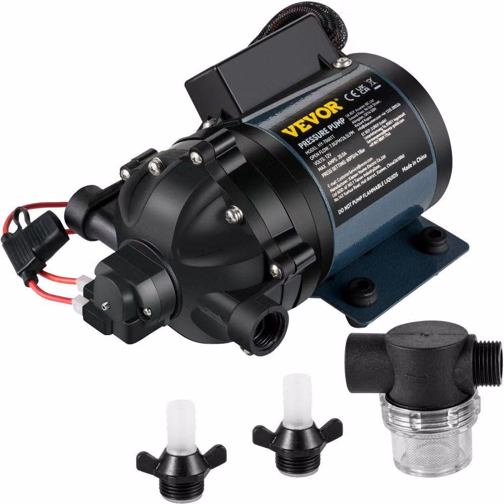 Pompa dell'acqua, pompa di pressione - 12V, 20A, 60 PSI - 240 W di potenza - Materiale: ABS - Adatta per acqua dolce e acqua salata