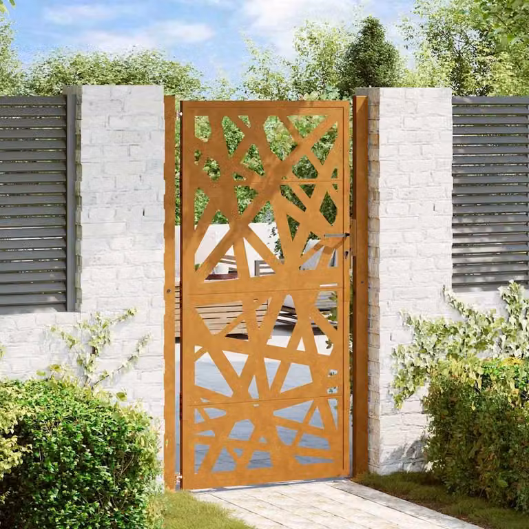 Cancello singolo da giardino vidaXL in acciaio corten color marrone L: 110 cm, H: 205 cm
