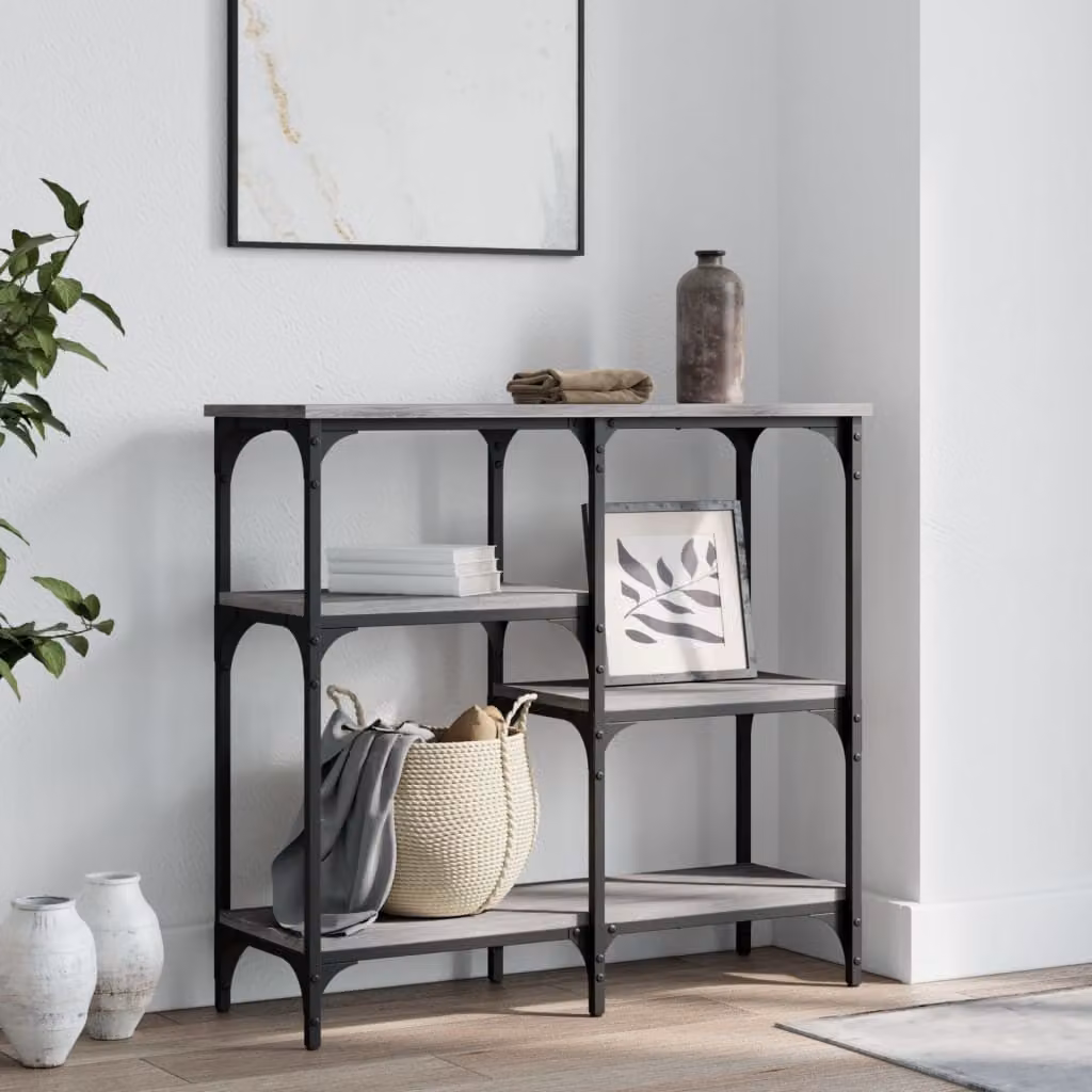 vidaXL Tavolo Consolle in Legno e Metallo Grigio, L 80 x P 29 x H 75 cm
