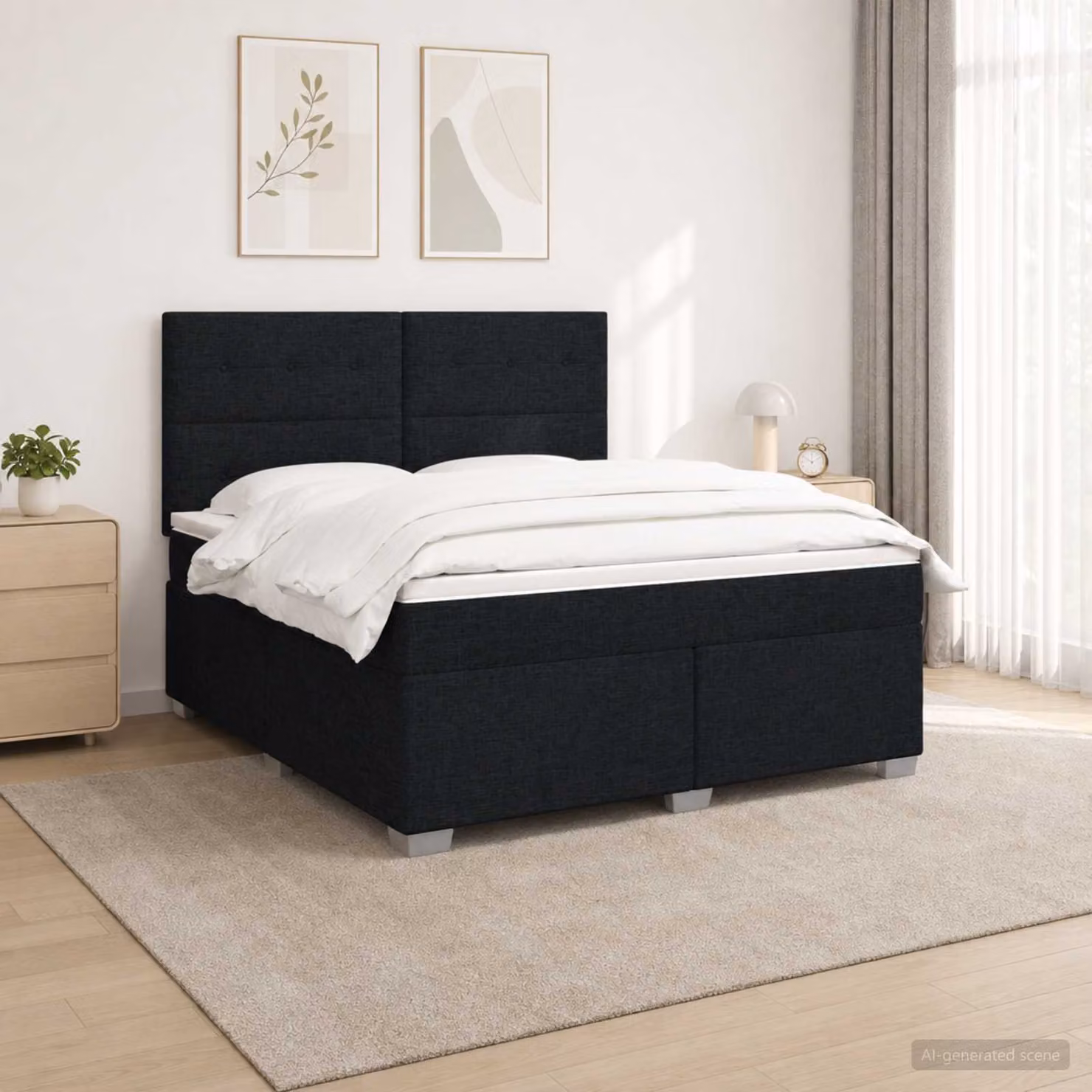 Letto box spring con materasso vidaXL in tessuto nero L 140 x P 200 cm con illuminazione sottostante e porta USB