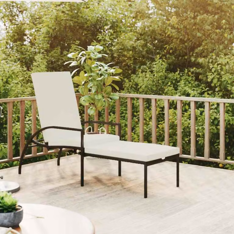 vidaXL Lettino Prendisole in Rattan con Poggiapiedi e Schienale Regolabile, Colore Marrone e Bianco