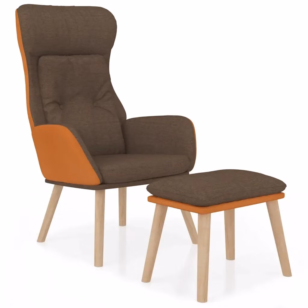 Poltrona Relax con Poggiapiedi vidaXL in Similpelle e Tessuto Marrone con Struttura in Metallo e Legno – 2
