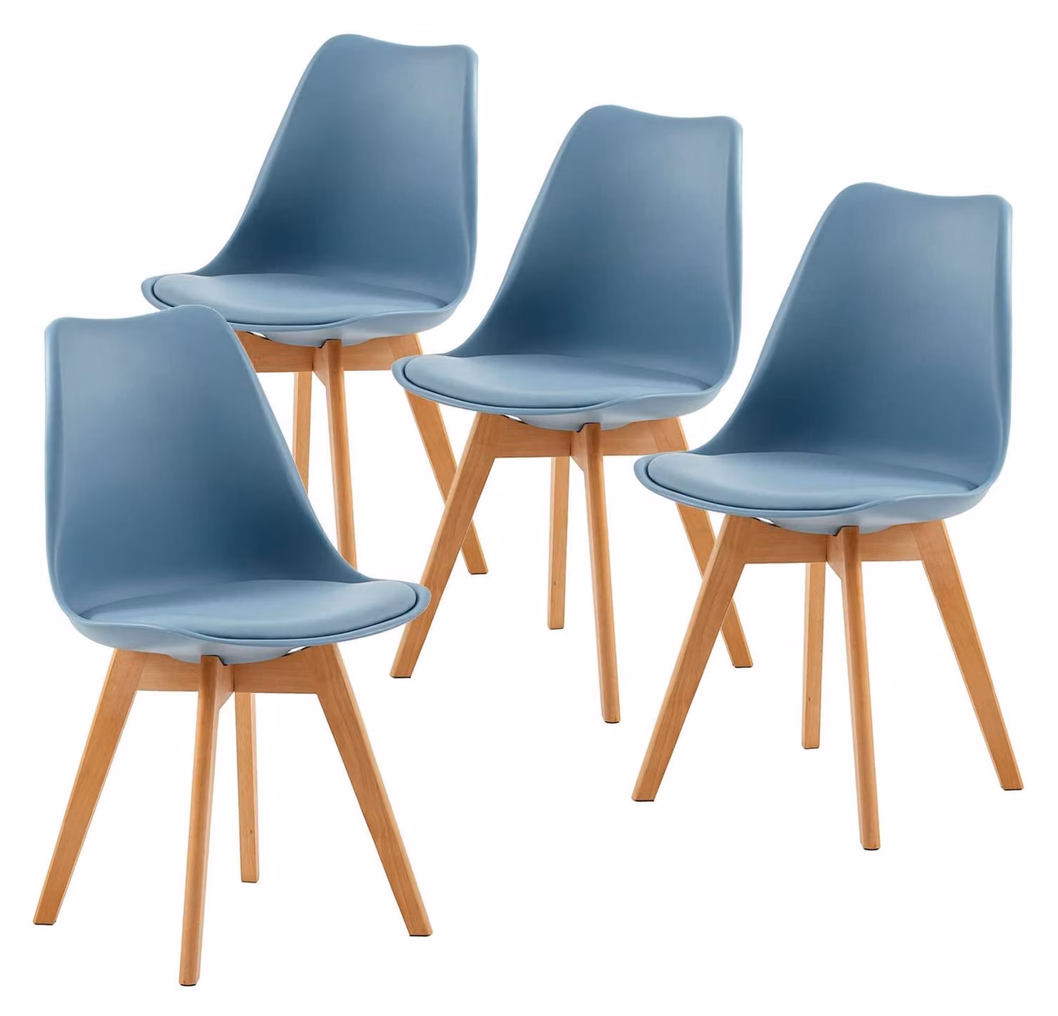 Set di 4 sedie da pranzo, stile scandinavo, seduta in ecopelle, legno di faggio, adatte per la sala da pranzo e la cucina