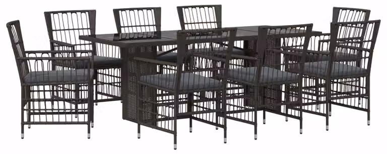 Set da esterno per 9 persone, in rattan sintetico nero