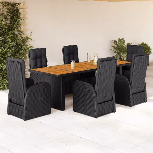 Set da Pranzo da Giardino Moderno vidaXL in Polyrattan e Legno di Acacia Nero con 7 Sedute – 1