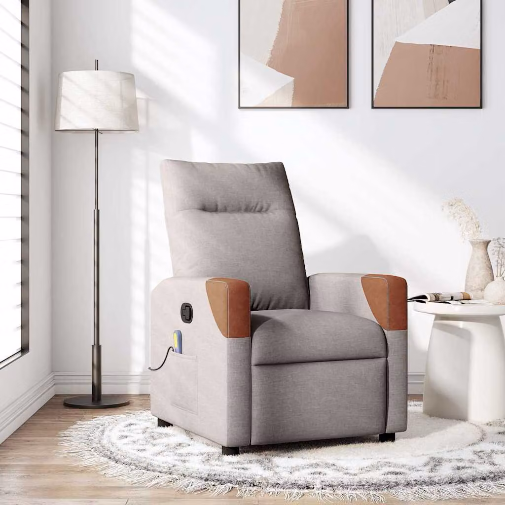 vidaXL Poltrona Reclinabile Relax Moderno in Tessuto con Braccioli, Colore Grigio e Marrone